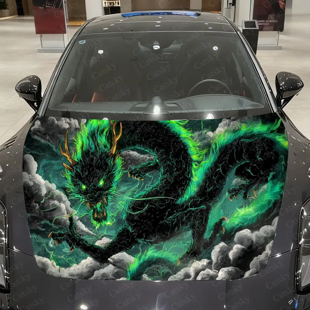 

Виниловая пленка для автомобиля Azure Scale Furious Dragon Descends, водонепроницаемая наклейка на капот автомобиля из ПВХ, самоклеящиеся устойчивые к царапинам наклейки