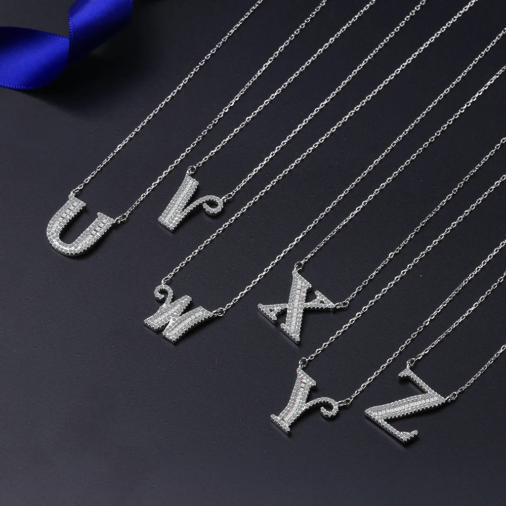 Simulated D VVS1 Moissanite Name Necklace A-Z 26 Letter Initial Pendant 925 Silver for Women Valentine's Day Gift Jewelry