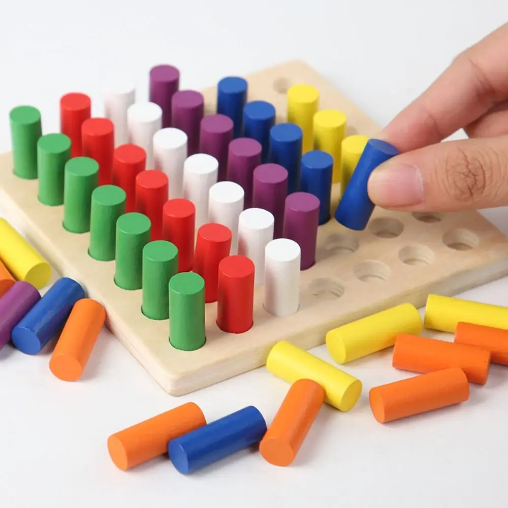 Wooden Color Cognitive Educational Montessori Interactive Color Matching Board Game Plugboard Challenges
