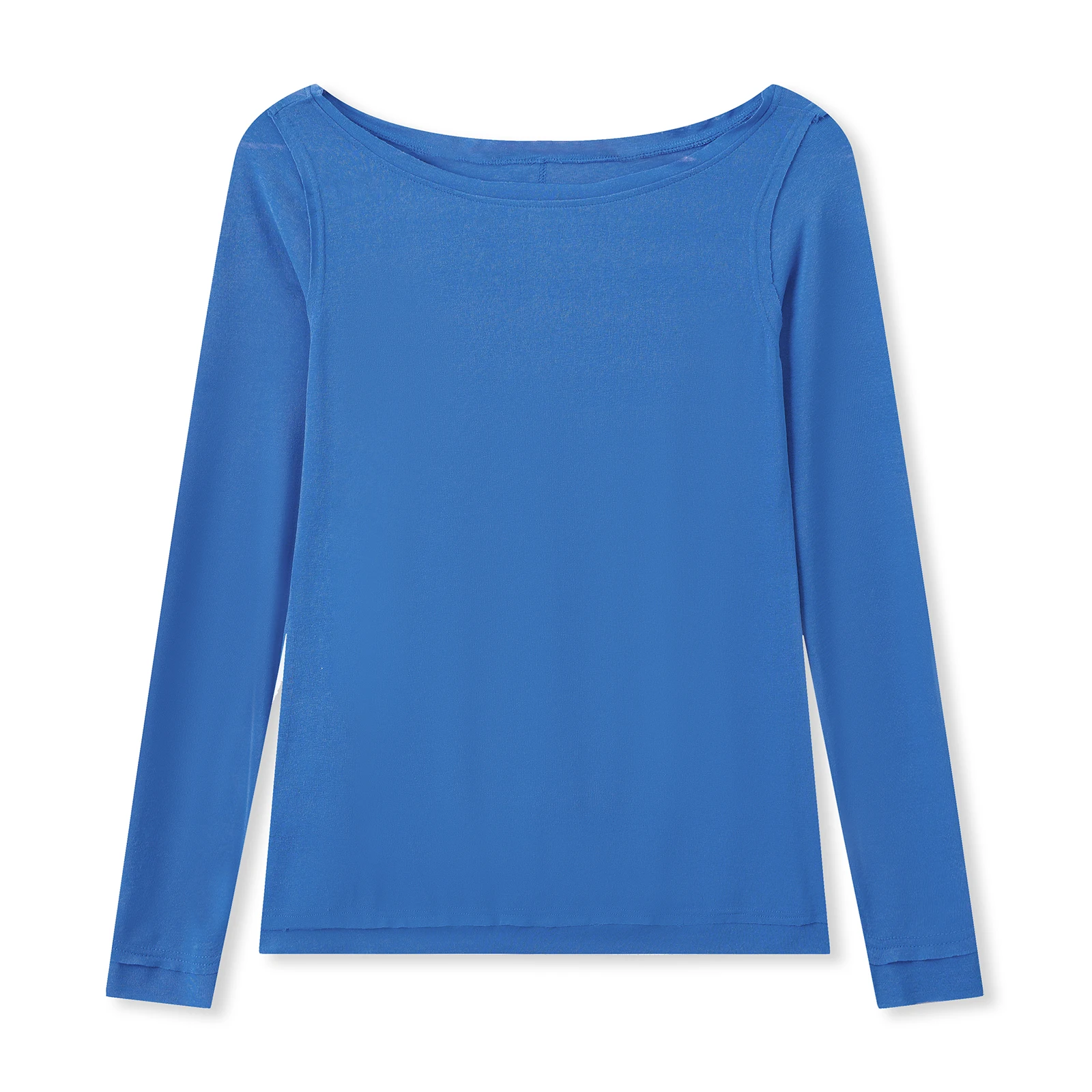 تي شيرت نسائي بأكمام طويلة وقصة ضيقة وأنيق بلون سادة ورقبة دائرية وأكمام طويلة للخريف #1