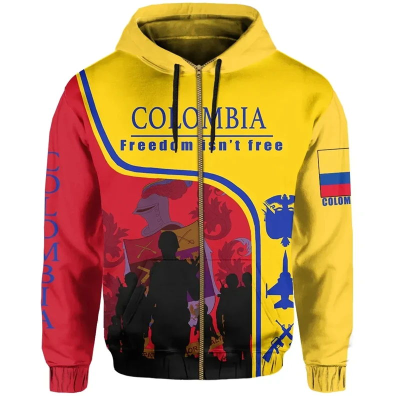 Columbia Flag 3D Zip Hoodie For Men Tops 2024 New Women Harajuku Hooded Sweatshirts Unisex Casual Pullovers Hoodies Streetwear