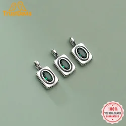 TrustDavis Real 925 Sterling Silver Sweet Green CZ Rectangle Pendant Handmade DIY Necklace Accessories Fine S925 Jewelry HY844