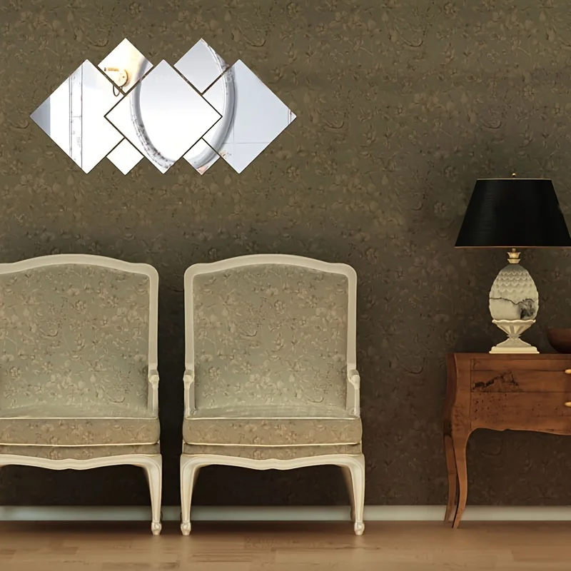 7pcs square art acrylic mirror stickers, self-adhesive acrylic DIY mirror stickers, decorative wall mirrors for bathroom, bedroo