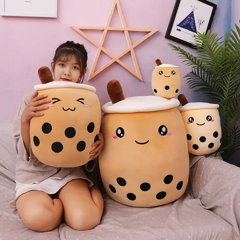 Simulated Fruit Milk Tea Cup Pillow Plush Toy Large Pearl Milk Tea Doll Doll Cute Smiling Face Emoji Pack Doll Mushroom