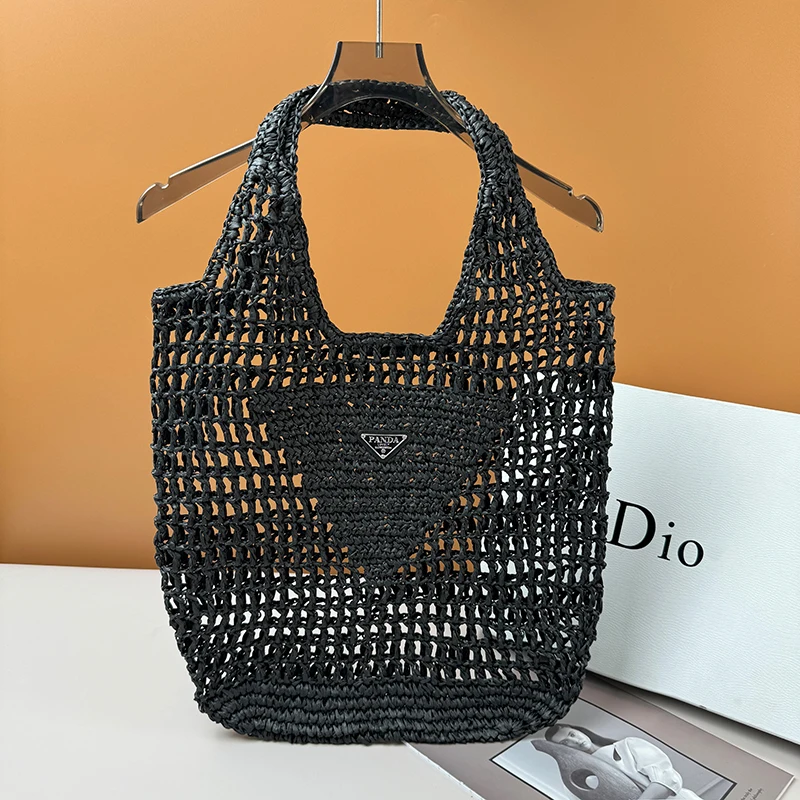 

2024 new Internet celebrity papyrus woven bag inverted triangle trend beach tote bag travel versatile shoulder handbag