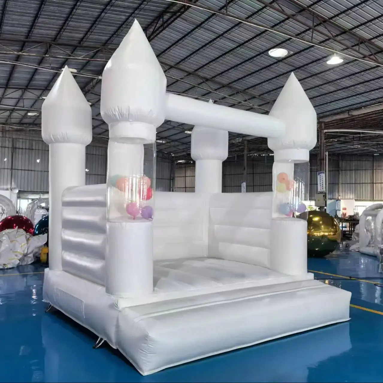 Commercial Grade All White Bounce Castle with Balloons Wedding Party In Stock