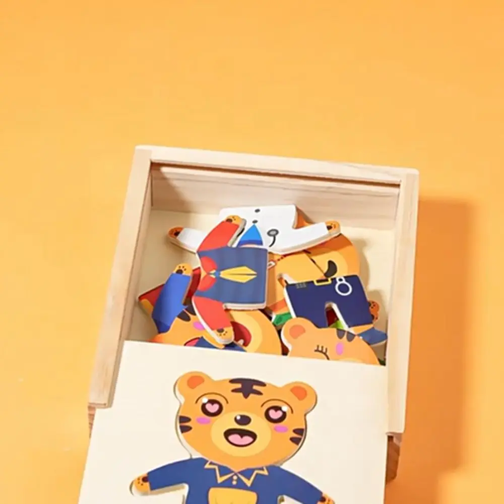 Material de madera rompecabezas de madera cambiar ropa característica función educativa dibujos animados cambiar ropa juego Tigre