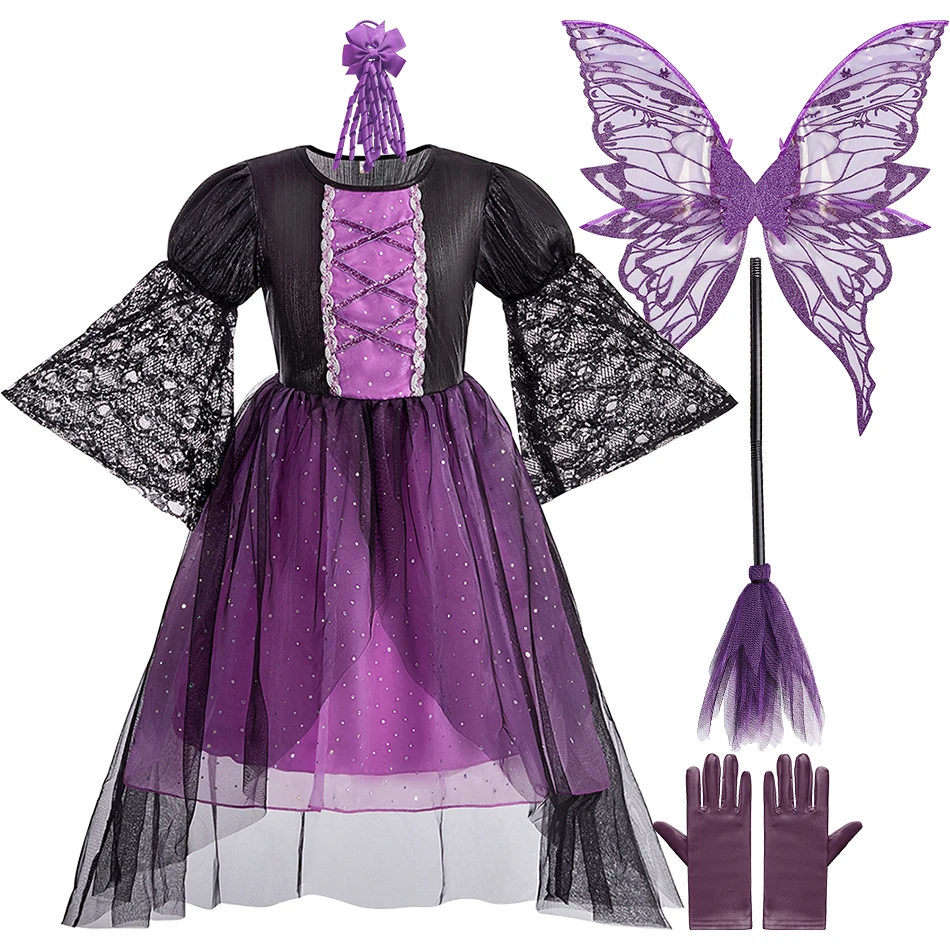 Child Wizard Cosplay Costume Baby Girl Christmas Party Witches Dress Up Performance Clothes Kids Halloween Witch Dresses Sets