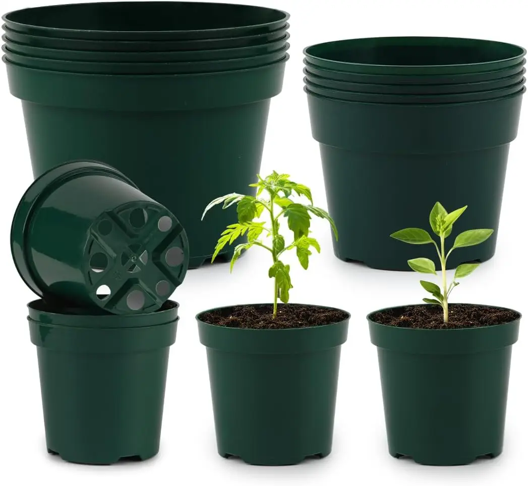 

15 Pack 4/6/8 Inch Plant Nursery Pots, Sturdy Plant Pots with Drainage Holes, Ideal for Seedlings, Indoor/Outdoor Use, G