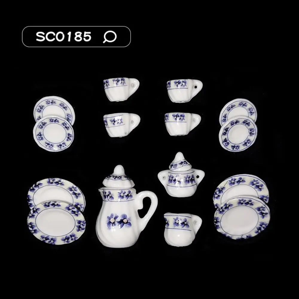 Ceramic Dollhouse Miniature Tea Set Tableware Tray House Cup Model Set Flower Kettle Miniature Porcelain Tea Cup Set