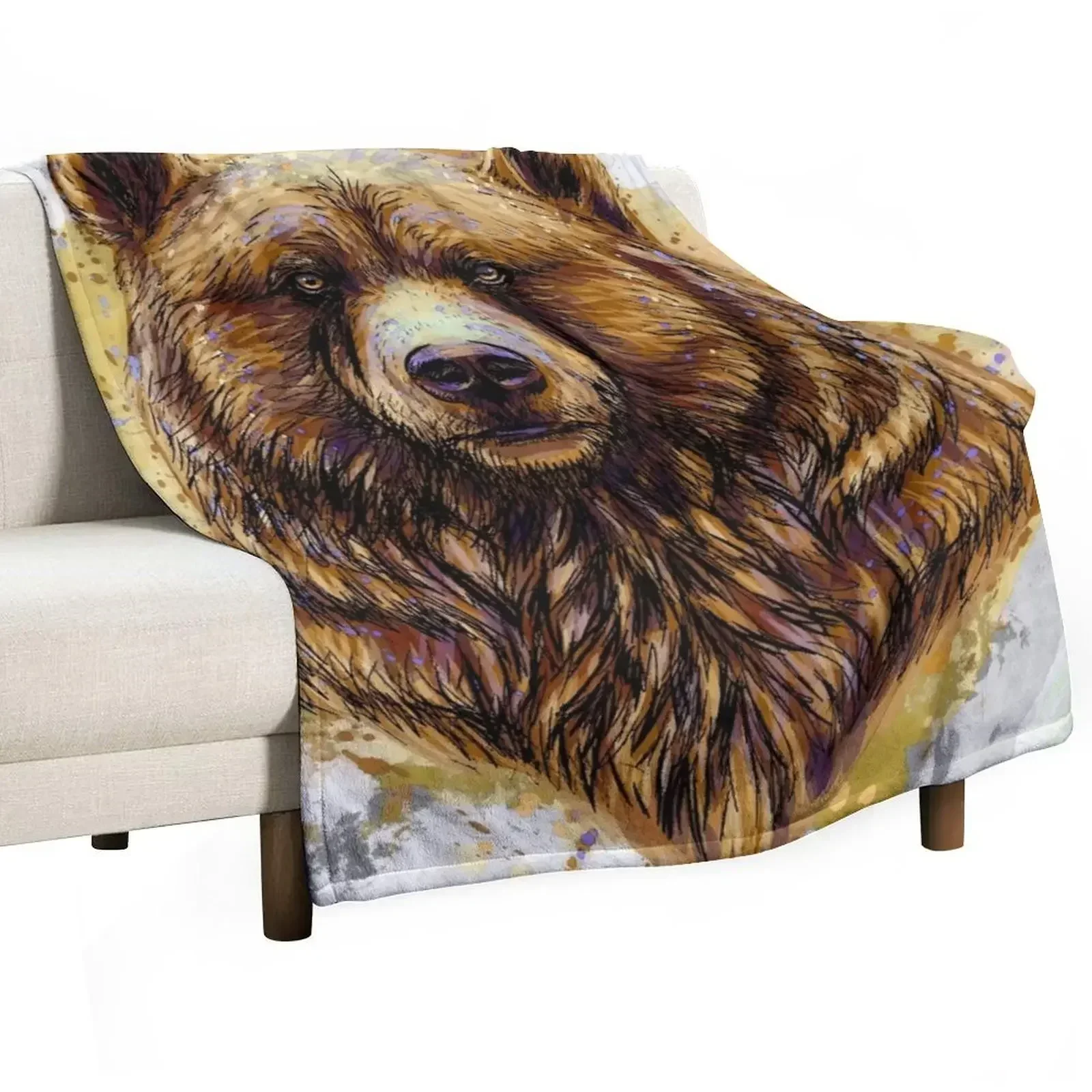 Watercolor Grizzly Bear Throw Blanket Luxury St Bed Fashionable Blankets Sofas Of Decoration Blankets