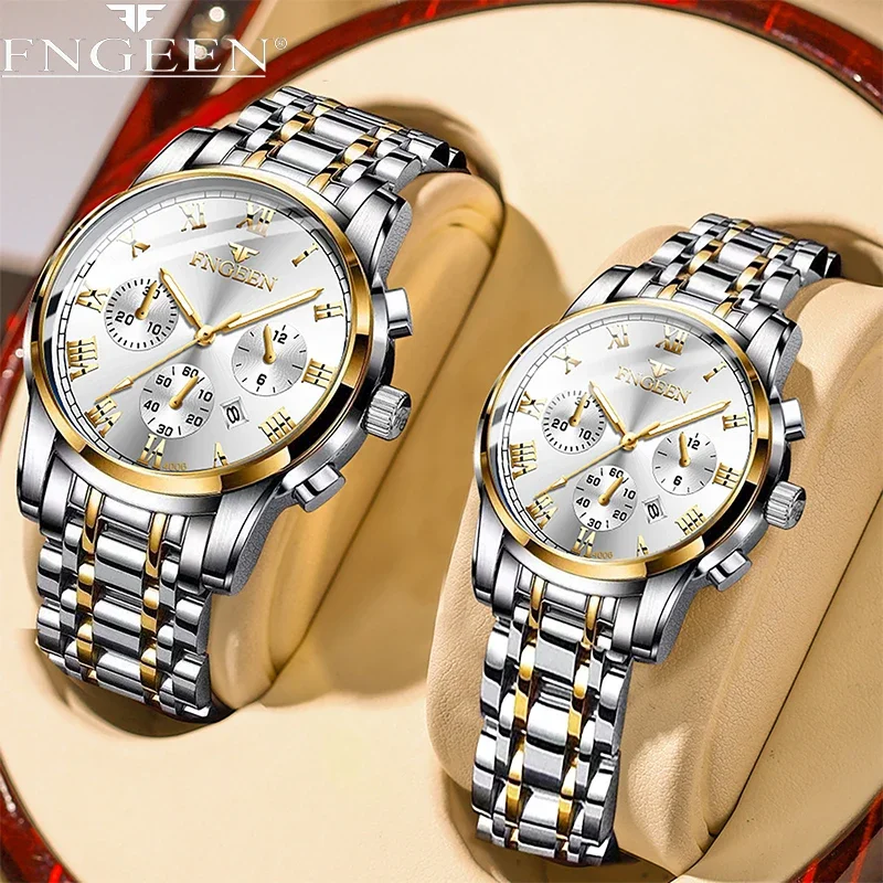 BINBOND 2pcs/Set Couple Watches Fashion Casual Men Ladies for Quartz Watch Lover Waterproof Stainless Steel Watch Valentine Gift