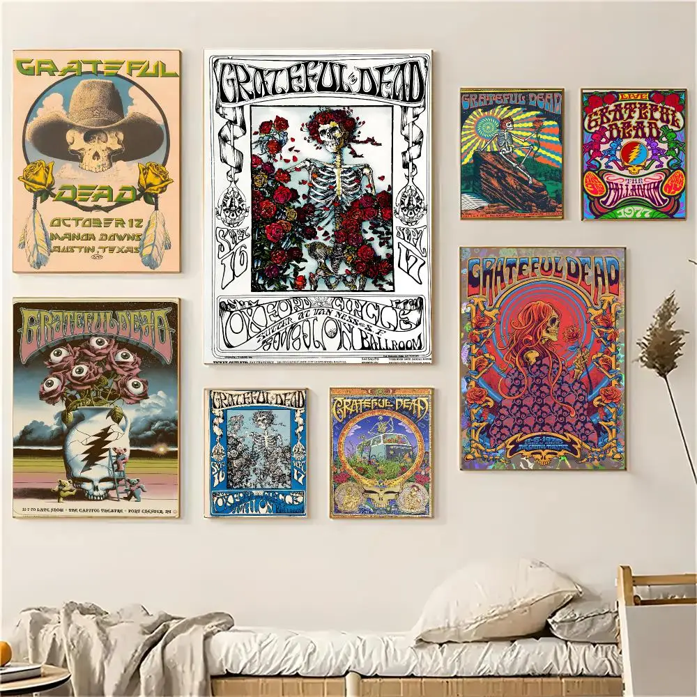 Grateful Dead Band Retro Psychedelic Poster Self-adhesive Advanced Aesthetic Printing Paper Wall Art for Living Room Home Decor