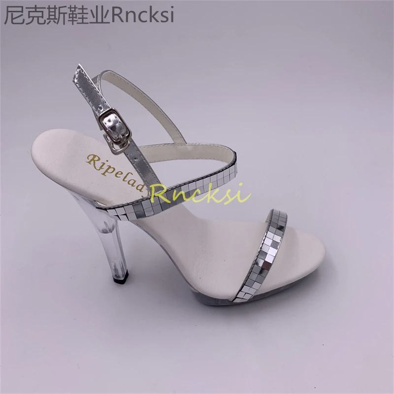 13cm Transparent sandals women\'s summer shoes new silver Joker fashion super high heels women\'s shoes