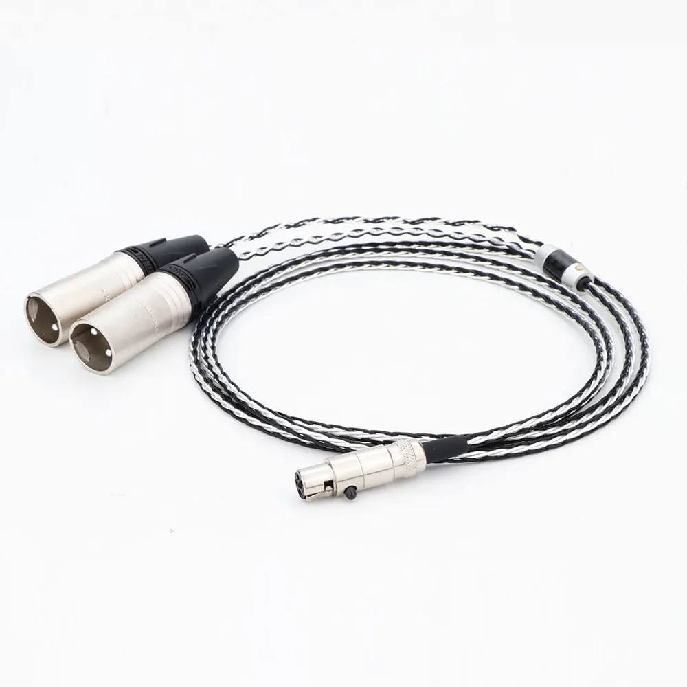 HiFi OCC Silver Plated 5 Pins To 2 XLR Male Plug Cable 8 Strands 7N OCC Single Crystal Copper Silver Plated Headset cable