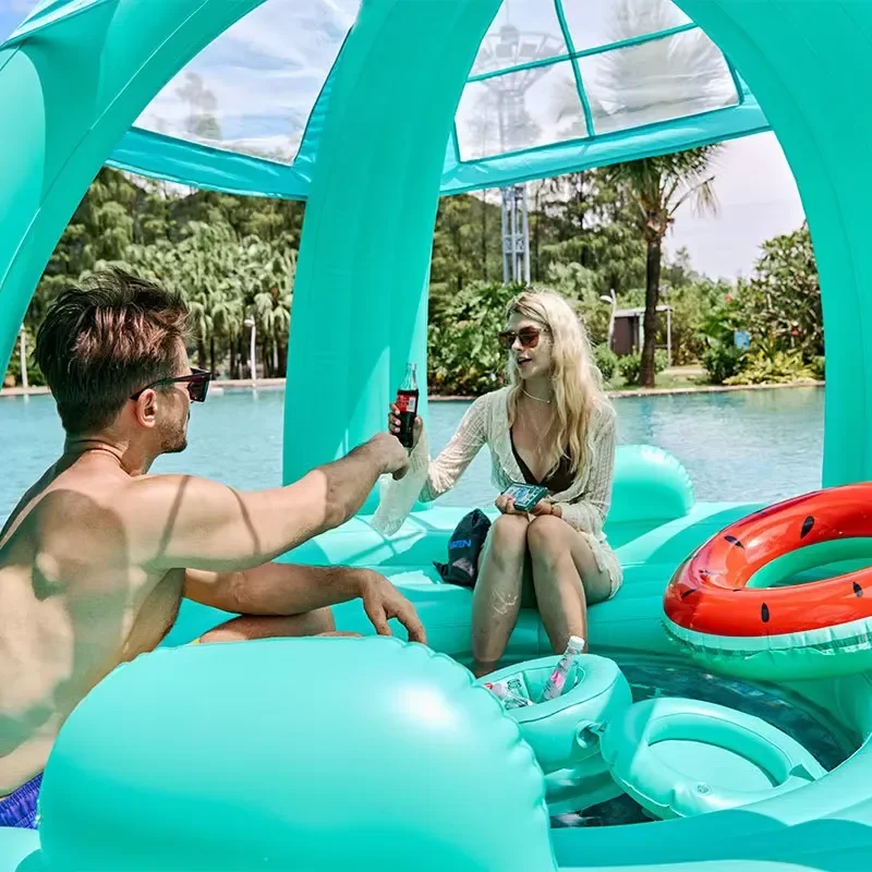 Giant Oversized Inflatable Floating Island with Canopy Ride-On Float for Adults Amusement Custom PVC Material 250x250x170cm