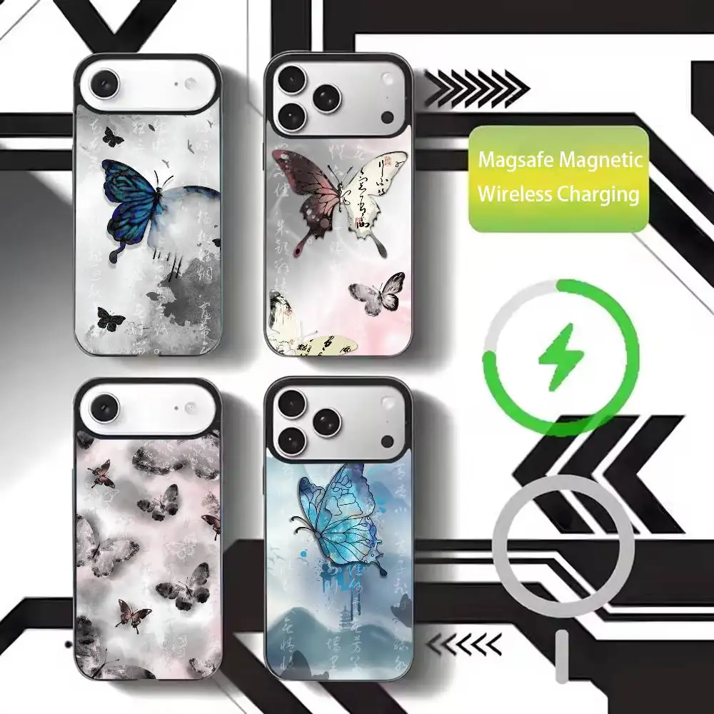 

Ink wash painted butterfly Phone Case For iPhone17,16,15,14,13,12,11 Plus,Pro Max Magnetic For Magsafe Wireless Charging