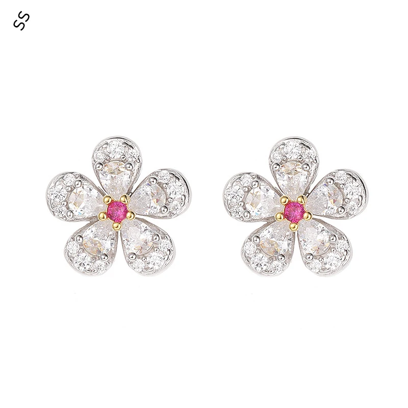 

Simple Design 925 Sterling Silver Petal Earrings with Small Diamond Studs for Women Fresh and Compact Needle Ear-accessories