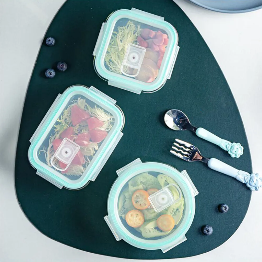 

3Pcs Glass Food Container Sky-Blue Heat Resistant Chemical Safe Steam Vent Leak-Proof Bento Box Household Portable Eco-Friendly