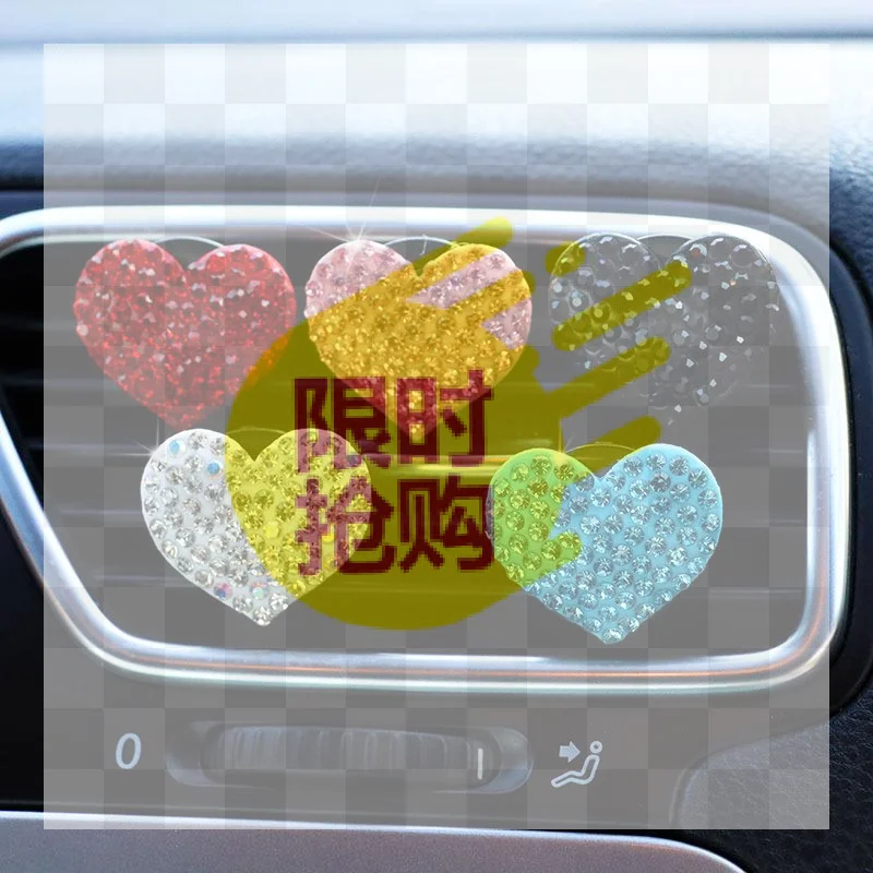 2pcs/set Heart-shaped Car Air Outlet Perfume Clip Rhinestone Car Air Conditioning Air Outlet Perfume Decoration Clip Car Auto Ac
