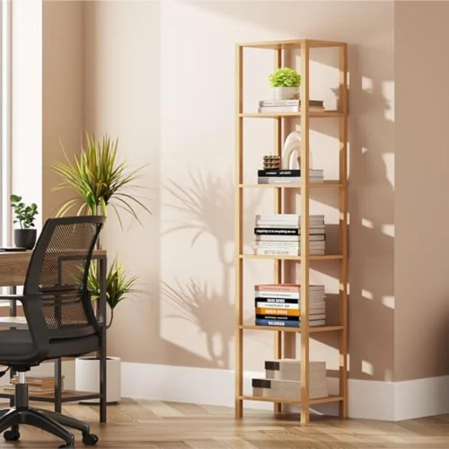 

Bookshelf 6-Tier Tall Book Shelf Narrow Bookcase for Small Space DIY Stackable Bookshelf for Living Room Office Study Entryway