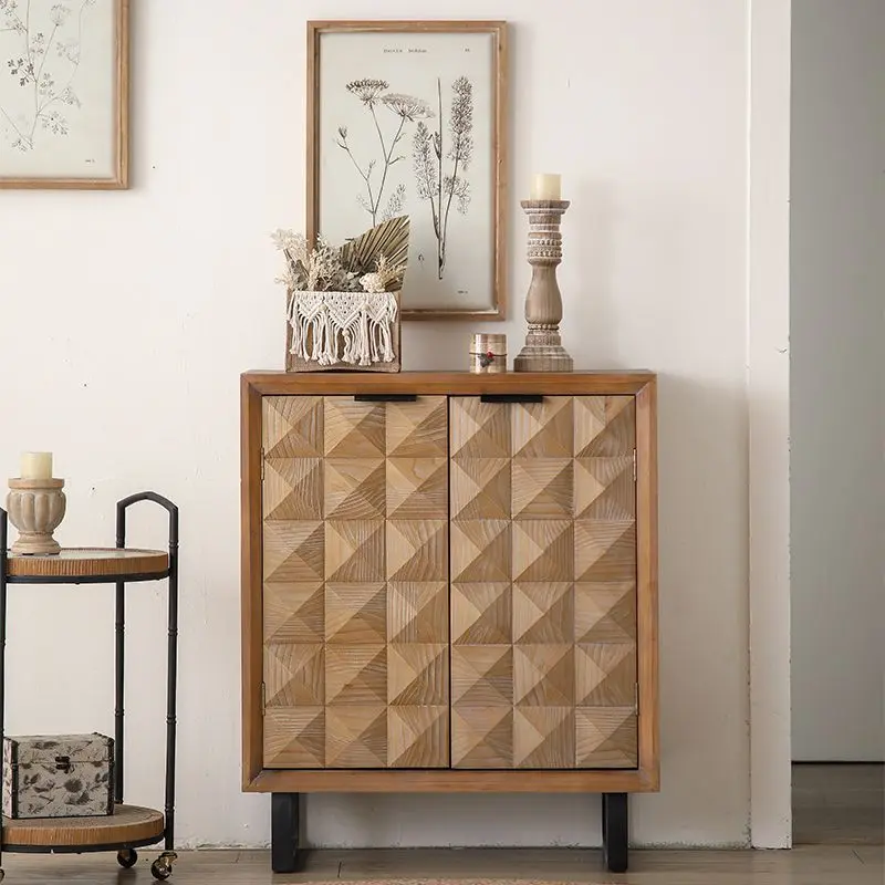 HYS Japanese-style pine counter-door entrance cabinet supports environmentally friendly multi-layer large-capacity storage