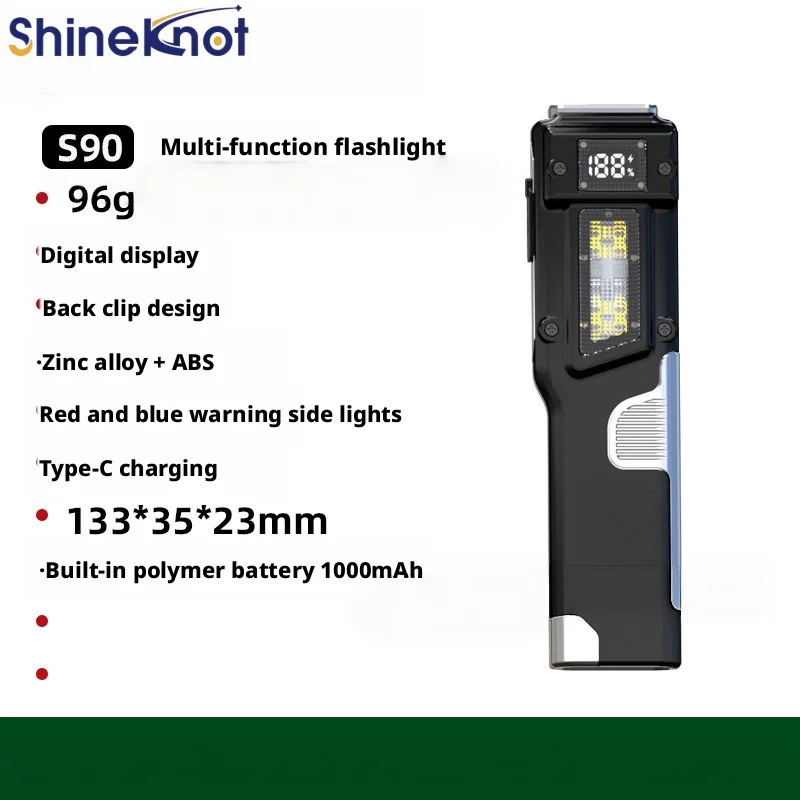 SHINEKNOT Multi Functional Tactical Flashlight Digital Display Screen Work Light Outdoor Waterproof Portable Flashlight