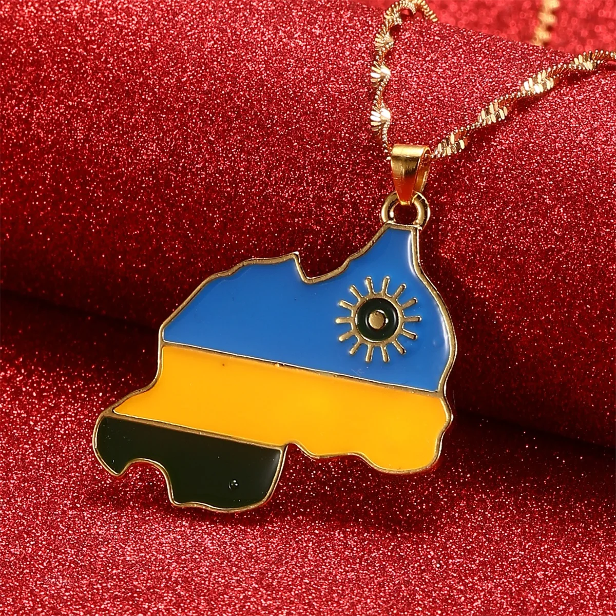 Rwanda Map Flag Pendant Necklace Rwandans African Jewelry