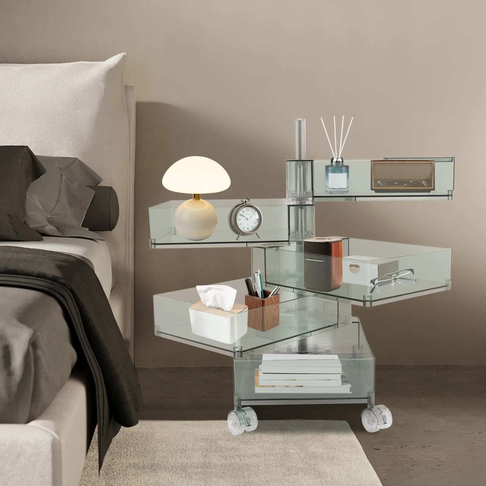 

5-слойный вращающийся на 360 градусов прозрачный шкаф из АБС-пластика Шкаф для сравнения волн - прозрачный зеленый для дома, гостиной, чтобы хранить