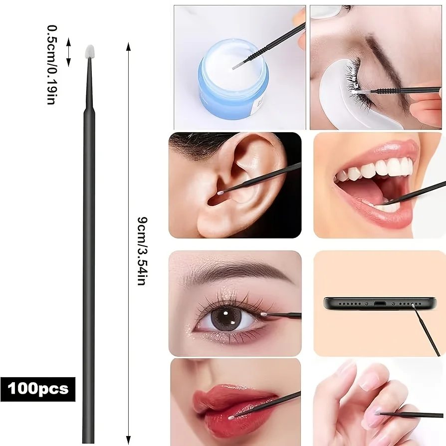250-teiliges Lippen- und Wimpern-Set - 100 Lippenpinsel, 100 Mikrobürsten, 50 Spoolies mit Etui für Extensions (Salon/Zuhause) – Detail 3