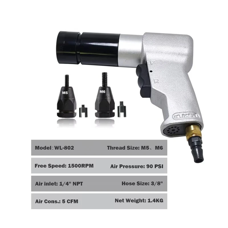 Pneumatic Air Rivet Gun Blind Riveting Gun Flat Nuts Riveter Rivnut Tool Kit for M5 M6 Pull Nuts