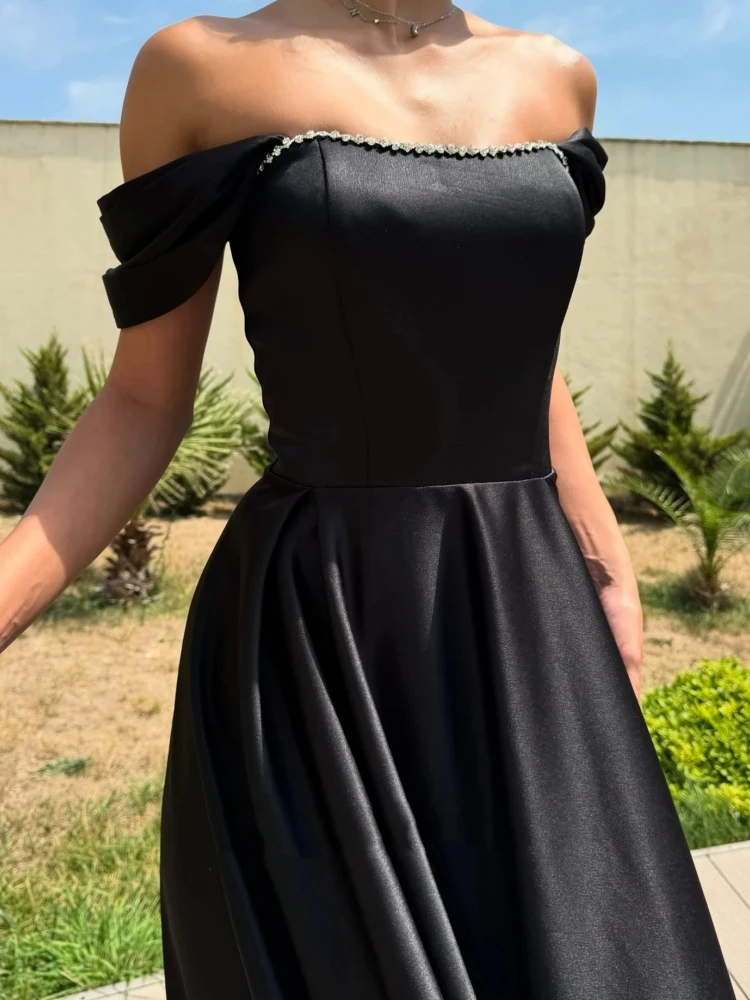 A2A03 아프리카 흑인 여성 정장 이브닝 드레스 오프 어깨 크리스탈 새틴 긴 결혼식 게스트 파티 댄스 파티 드레스 2025 맞춤형