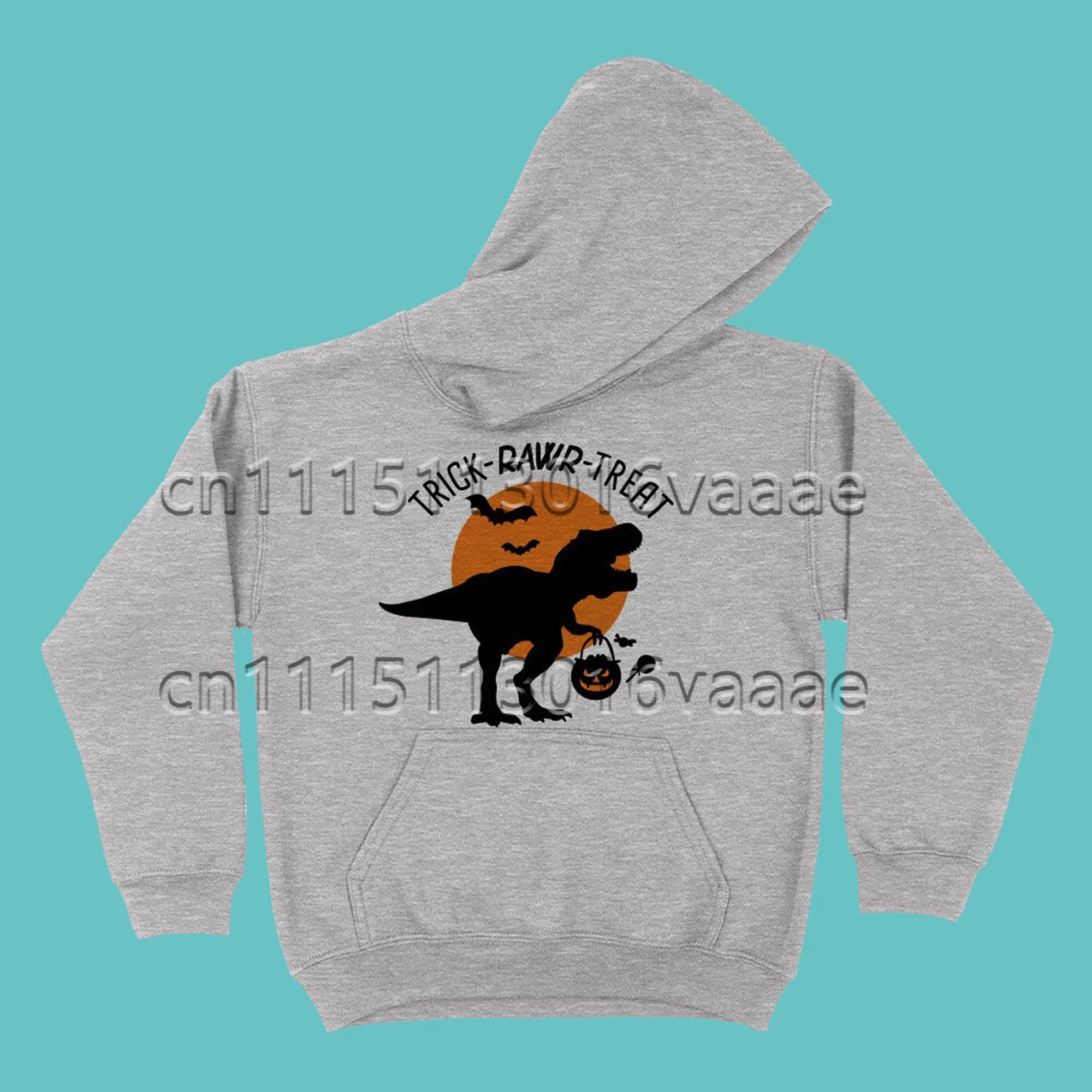 Spring Autumn Hooded Sweatshirt Trick Rawr Treat Design Pattern Printed Sweatshirt Fun Animal Loose Pullover Kid Top