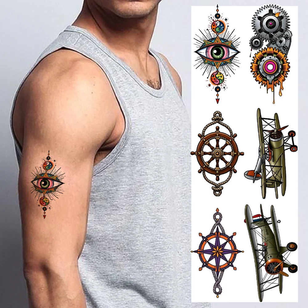 

28pcs Temporary Tattoo Pirate Woman Waterproof Long-lasting Body Stickers Beehive With Sunflower Eye With Gears For Arms Women