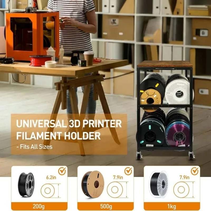 Heavy‑Duty 3D Printer Filament Storage Rack With Wheels Mobile Filament Spool Holder Organizer Multi‑Layer 3D Printer Work Table