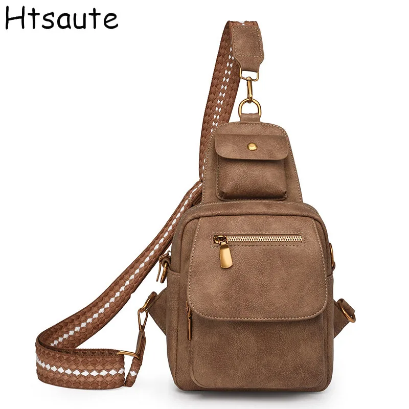 Multifunctional Retro Chic PU Soft Leather Crossbody Bag Multiple Zippered Pockets Versatile for Leisure and Sports Chest Pack