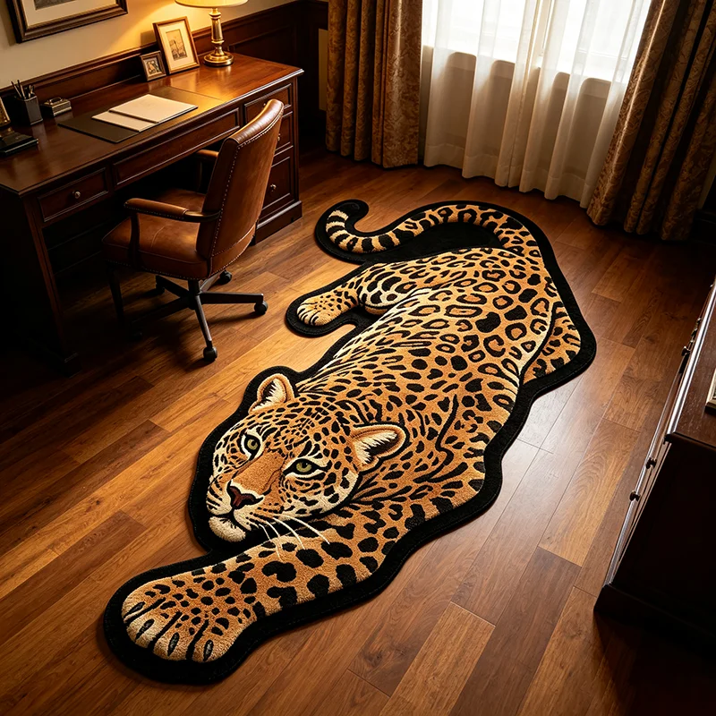 American Retro Wild Style Leopard Shaped Rug Advanced Light Luxury Decor Bedroom Bedside Floor Mat Home Living Room Carpet