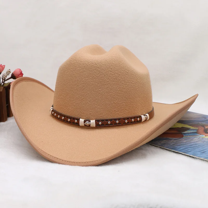 Men's retro cowboy belt decorative felt  Tibetan top hat woolen felt hat Western style hat