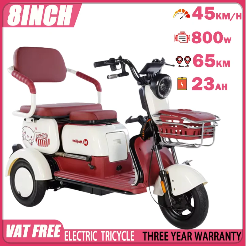 Electric Tricycle For Women To Pick Up Children And The Elderly 800W72V23AH Electric Scooter Adult 14 Inch Tire City ​​Commuting