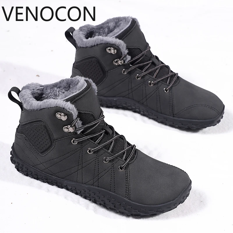 VENOCON Barefoot Minimalist Men's Ankle Winter Snow Shoes With Wide Toe Box Feet Split Leather Footwear Boots Sneakers Man Woman