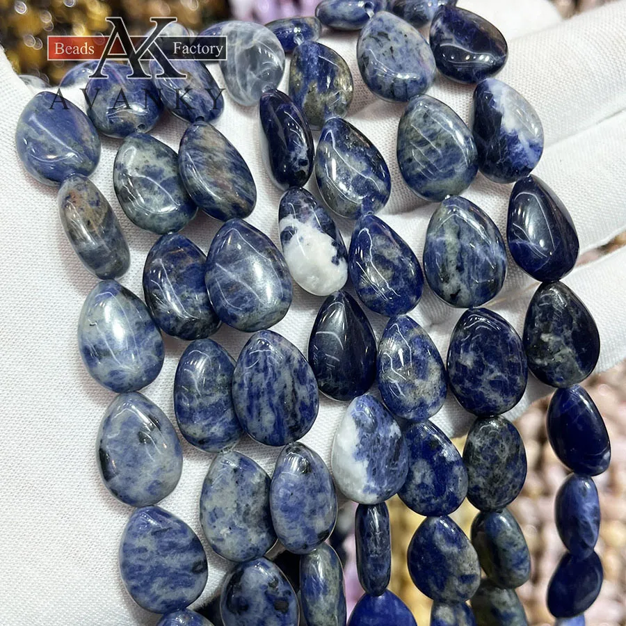 Natural Sodalite Stone Water Droplet Melon Seeds Shape Loose Beads Jewelry Making DIY Necklace Bracelet Accessory 15''13x18mm