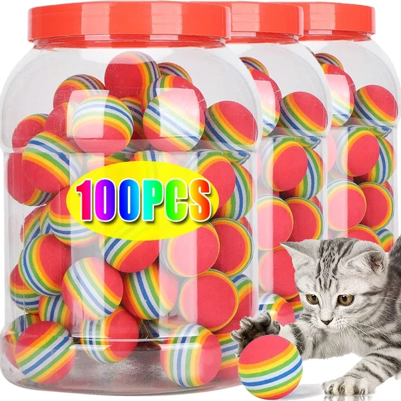 100/10PCS Pet Toy Balls Interactive Rainbow EVA Balls Cat Dog Training Toys Soft Automatic Jumping Balls Pet Playing Supplies