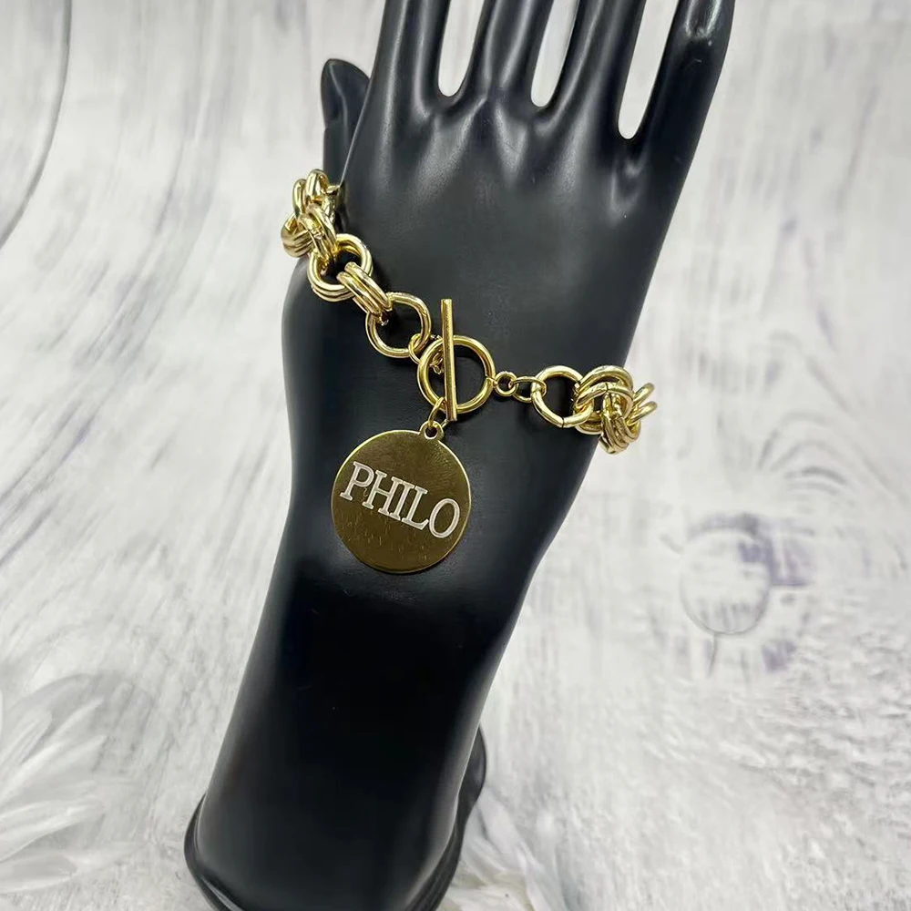 PHILO جولة الفولاذ المقاوم للصدأ رسالة قلادة الألومنيوم سلسلة OT مشبك سوار