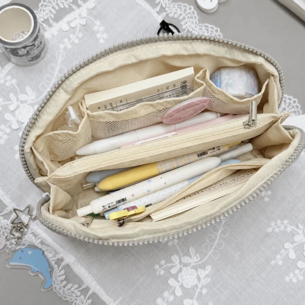 INS Polka Dot Print Pencil Case Shell Shape Multi-Layer Divided Pen Bag Large Capacity Portable Stationery Pouch Women Girls