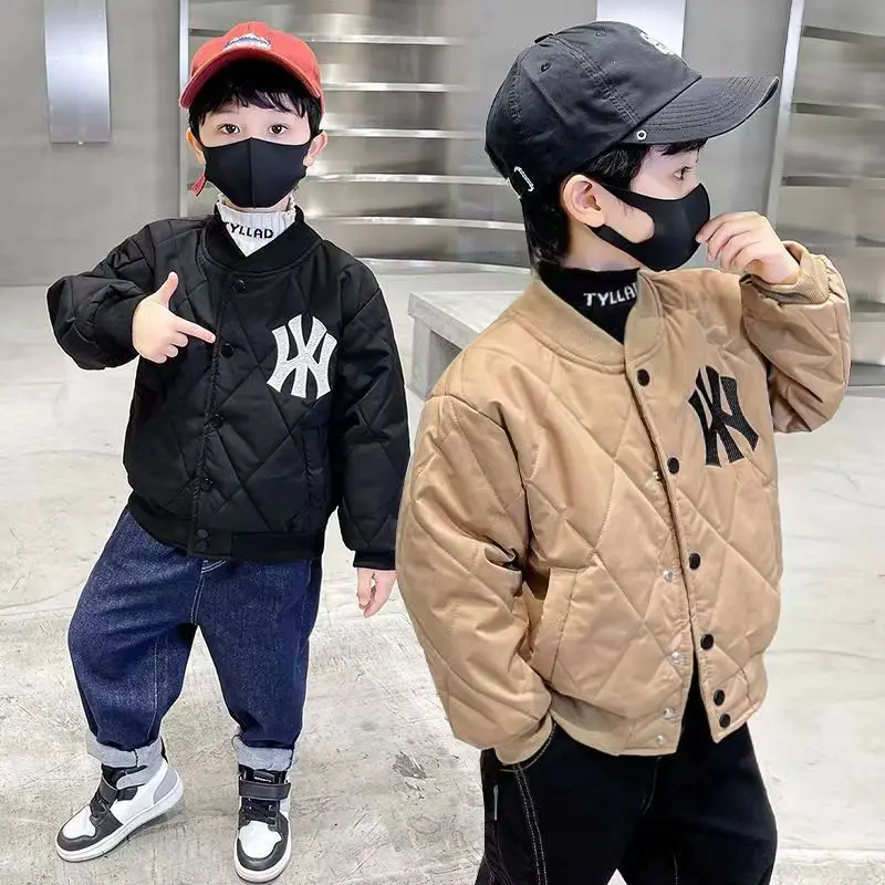 Boys' thick spring and autumn style jacket, stylish middle-aged and handsome boys' baseball jacket with cotton jacket, thin cott