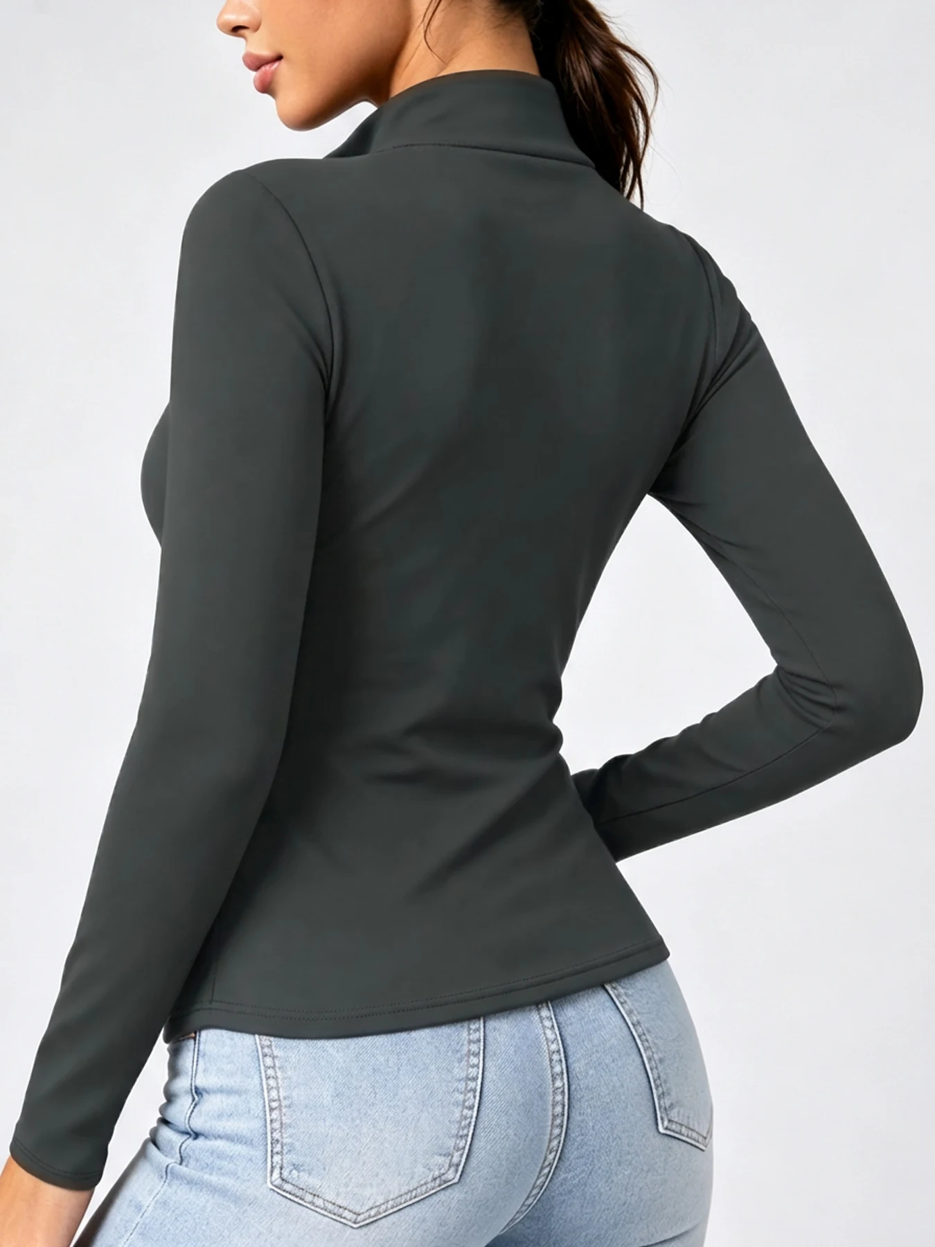 Fleece Lined Jacket For women Thick soft Stand Collar Zip Up Long Sleeve Casual Jacket for Daily Wear in Winter