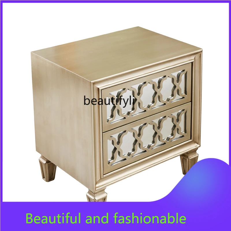 American Mirror Bedside Table Solid Wood Glass Dressing Table Neoclassical Simple Modern Light Luxury Bedroom Side Cabinet