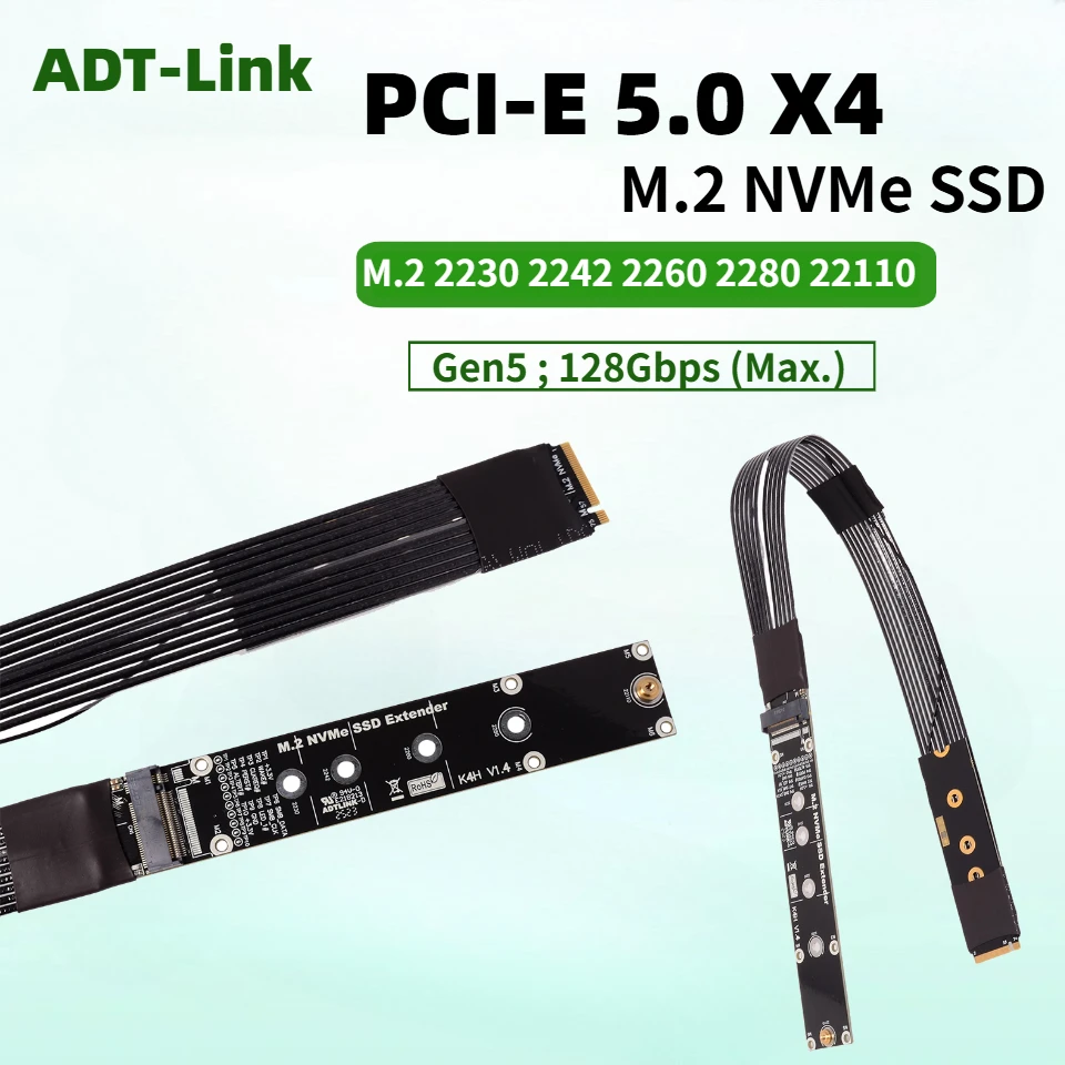 Upgraded New PCIe 5.0 x4 M.2 NVMe SSD Extension Cable For 2280 22110 Gen5 High-speed Non-destructive M.2 M-Key Solid State Drive