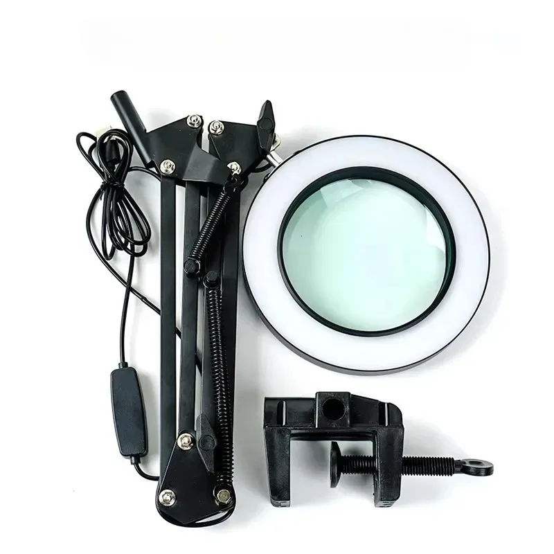10X Magnifying Glass with LED Light Table Lamp for Soldering Loupe Magnifier Hands-free Clamp Glass Seal Engraving Maintenance