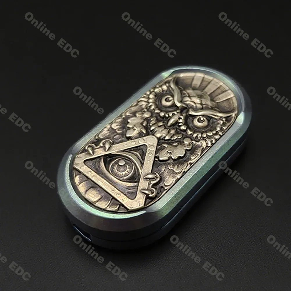Used EDC Toys TKEDC 4.5 Owl Titanium Rotates Left And Right 360° Magnetism Push Slider Antistress Fidget Toys For Adults